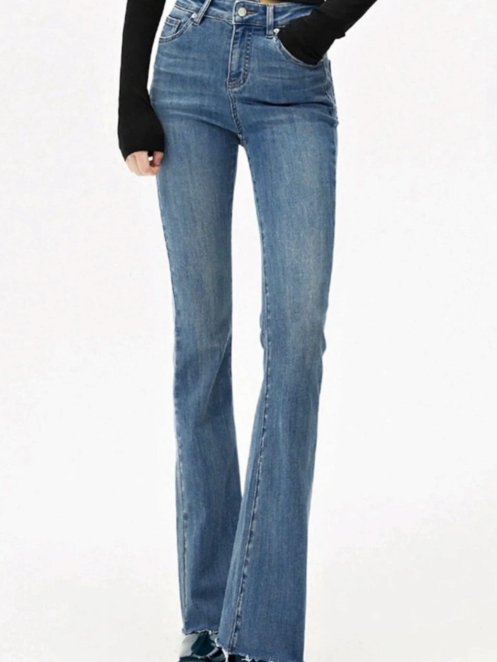 COMMENSE !! High-Waist Denim Bootcut Jeans
